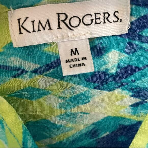 Kim Rogers Tunic Medium Shirt Blue Multi Color 3/4 Roll Tab Sleeves Aztec Summer - Picture 4 of 7